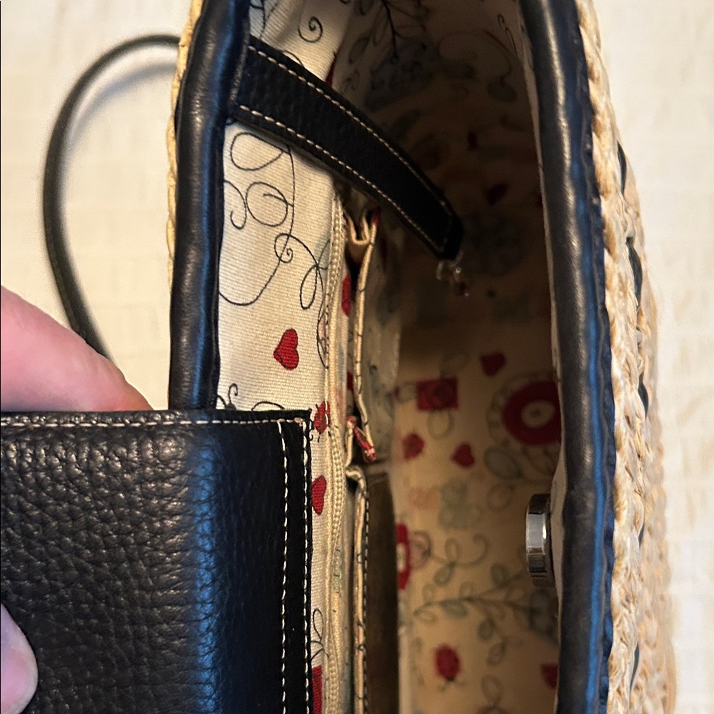Brighton Tan Woven Crossbody with Black Trim and Charm - Picture 5 of 12